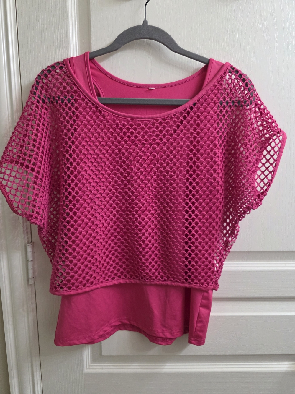 Women's Hot Pink Layered Mesh Top